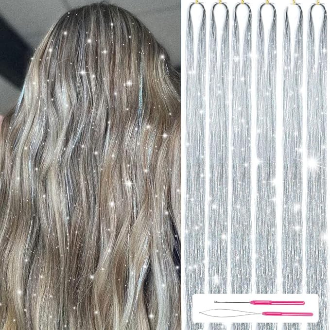 Hair Tinsel Kit With Tools 47Inch 1200 Strands Glitter Hair Extensions Sparkling Shiny Hair Tinse... | Amazon (US)