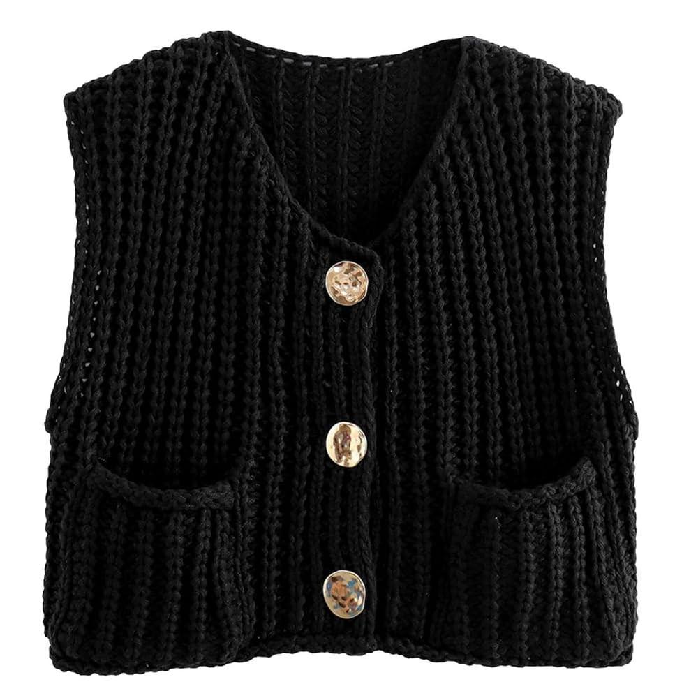Flygo Womens Sleeveless Sweater Vest 2025 Fall Sweaters Loose Crop Knit Top Chunky Crochet Button... | Amazon (US)