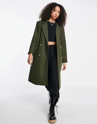 Only double breasted coat with quilted back in khaki | ASOS | ASOS (Global)