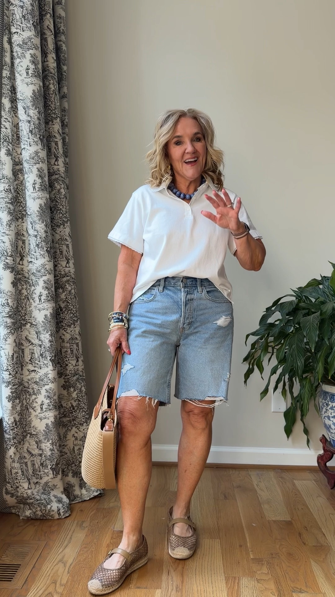 Target denim shorts are great! Rigid denim no stretch but give throughout the day. Wearing an 8 

Top is fabulous. Pretty polo shirt size medium/8
10% off my tote code NANETTE
My must have espadrilles so comfortable

#LTKootd