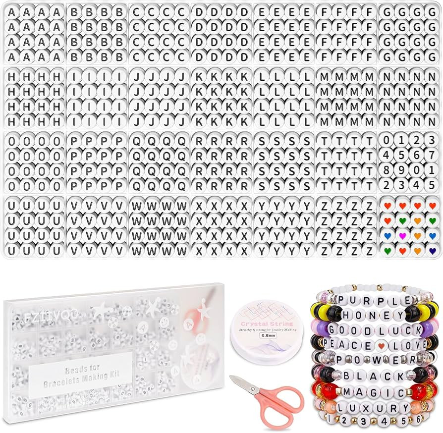 1450 Pieces Letter Beads Kit, 4x7 mm White Acrylic Alphabet Letter Beads for Jewelry Making Numbe... | Amazon (US)