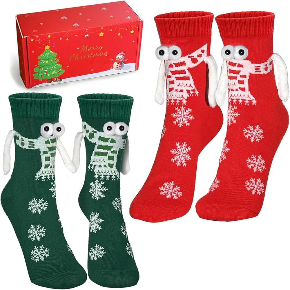 Magnetic Christmas Socks, 2 Pairs Funny Hand Holding Socks, Christmas Stocking Stuffers for Women... | Amazon (US)