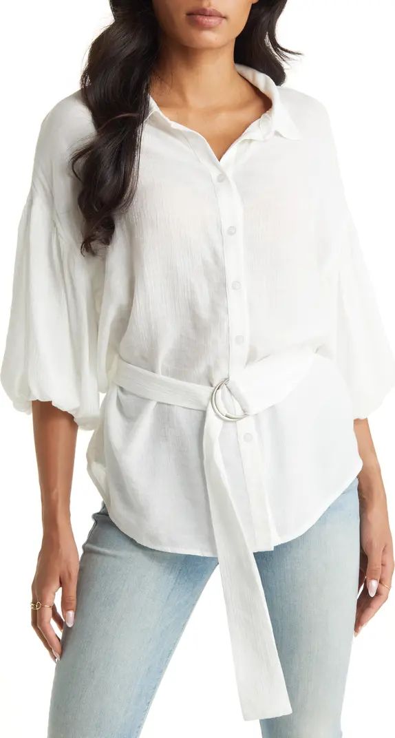 VICI Collection Belted Puff Sleeve Button-Up Shirt | Nordstrom | Nordstrom