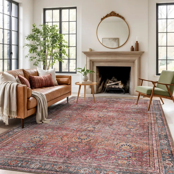Labarbera Machine Washable Red/Gray Non-Slip Backing Area Rug | Wayfair North America