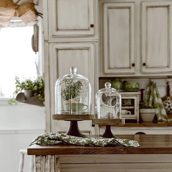 Rustic Glass Cloche Pedestal Stands, Set of 2 - Decor Steals | Decor Steals