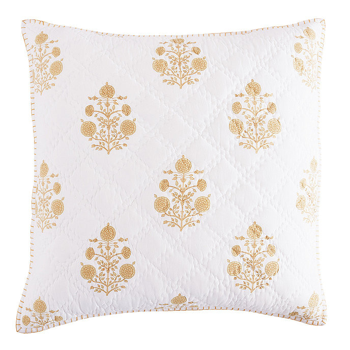 Pia Floral Quilted Sham Goldenrod with Hand Stitched Edges & Cotton Fill | Ballard Designs, Inc.