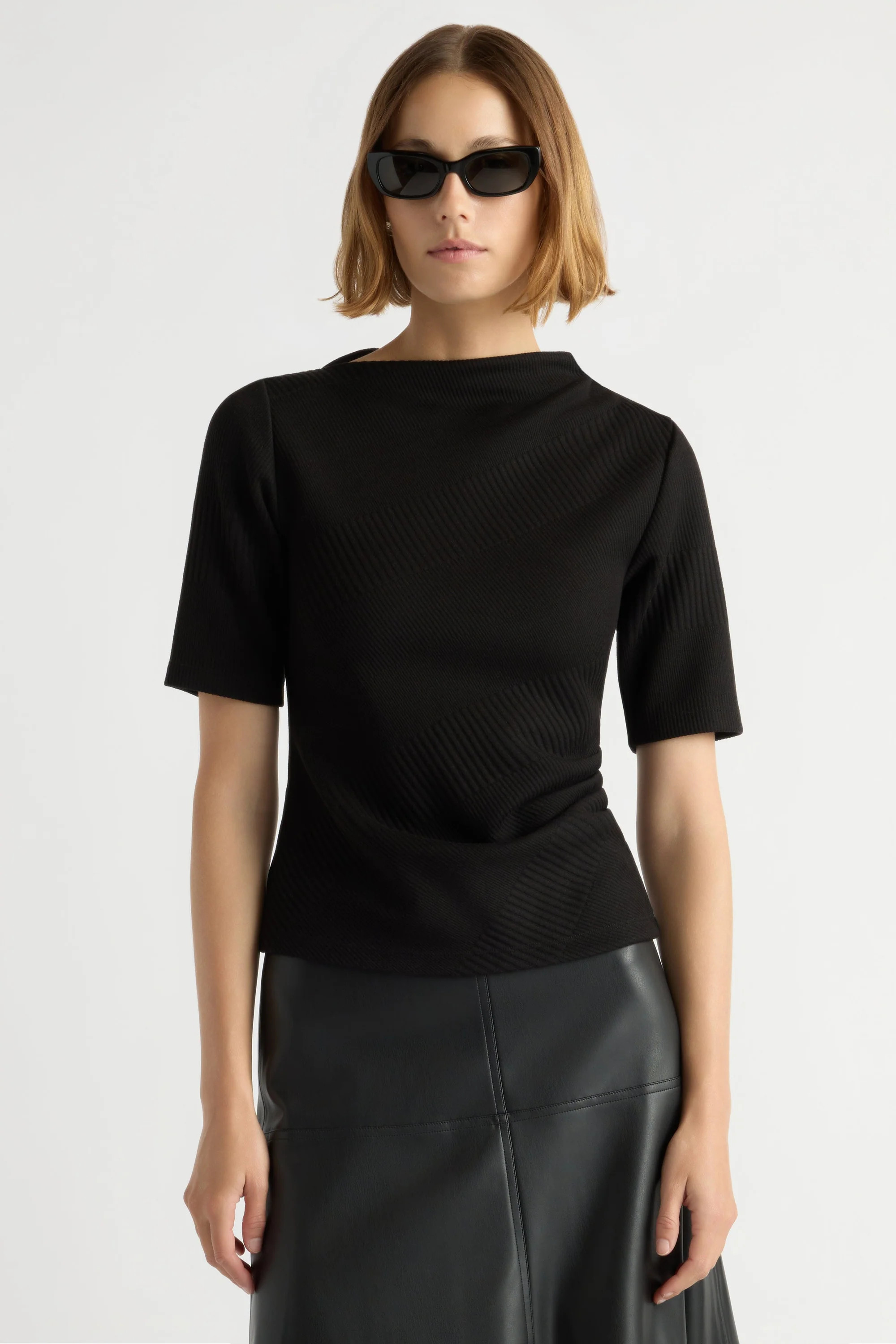 Pauline Ribbed Asymmetric-Neck Top | Modern Citizen