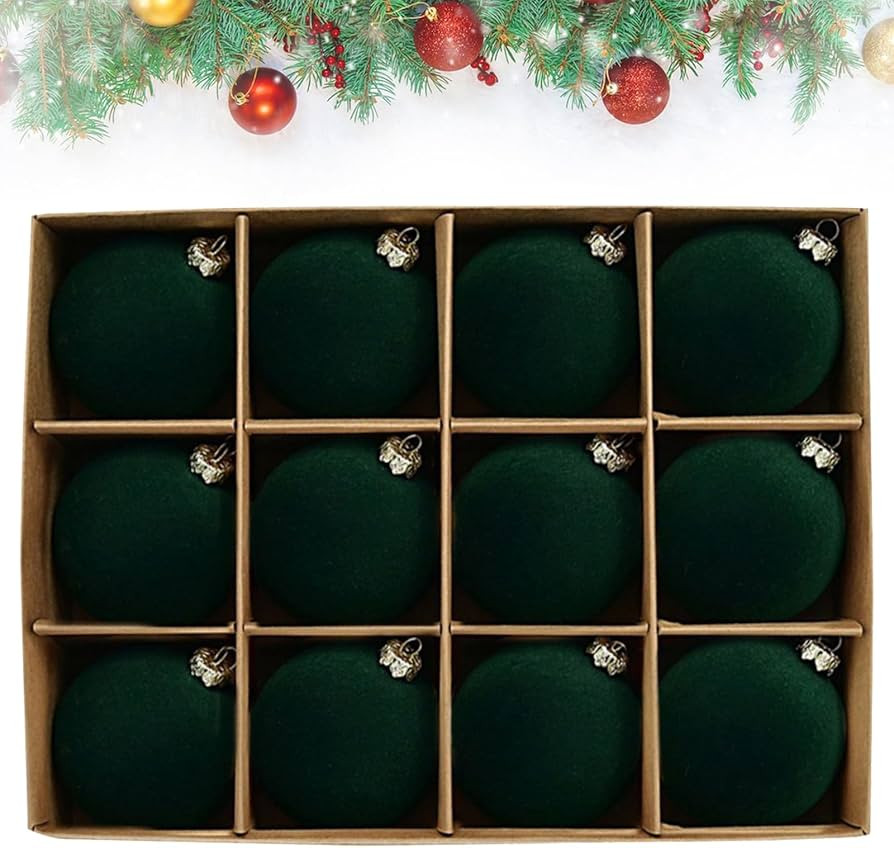 Amazon.com: 12Pc 2.4Inch Velvet Christmas Ornaments - Shatterproof Hanging Balls - Neutral Textur... | Amazon (US)