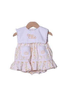 Shadow Embroidery Pumpkin Trellis Skirted Bubble | The Smocked Flamingo