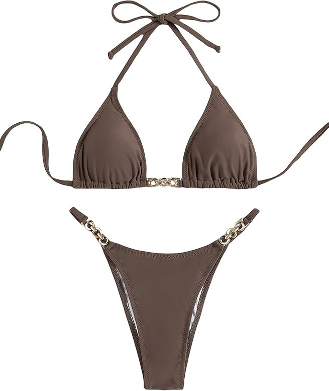 SHENHE Women's Sexy Bikini Sets Ring Triangle Tie Bathing Suits 2 Piece Swimsuits | Amazon (US)