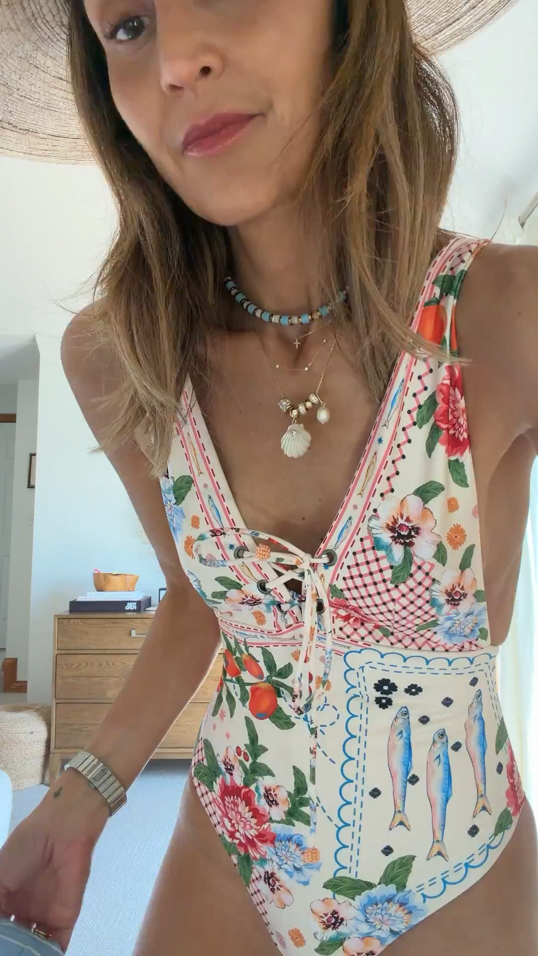 The cutest printed one piece suit with a cheeky fit but super flattering! Size small, shorts are on sale (sale ends July 5th)