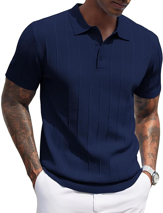 COOFANDY Mens Knit Polo Shirts Short Sleeve Ribbed Textured Polo Shirt Lightweight Casual Golf Sh... | Amazon (US)
