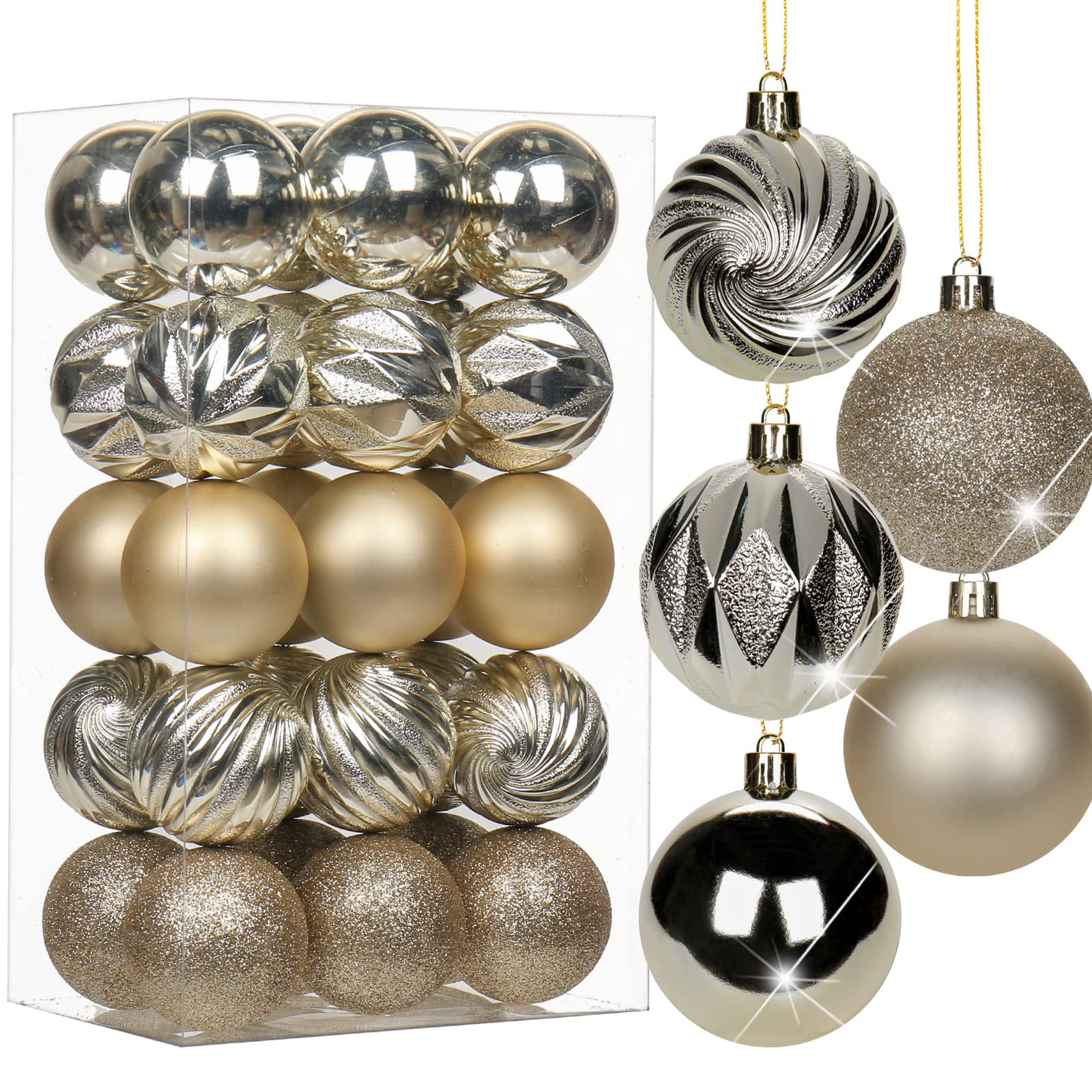 2.36" Champagne Christmas Ornaments for Christmas Tree 30 Pcs Small Shatterproof Balls Christmas ... | Amazon (US)
