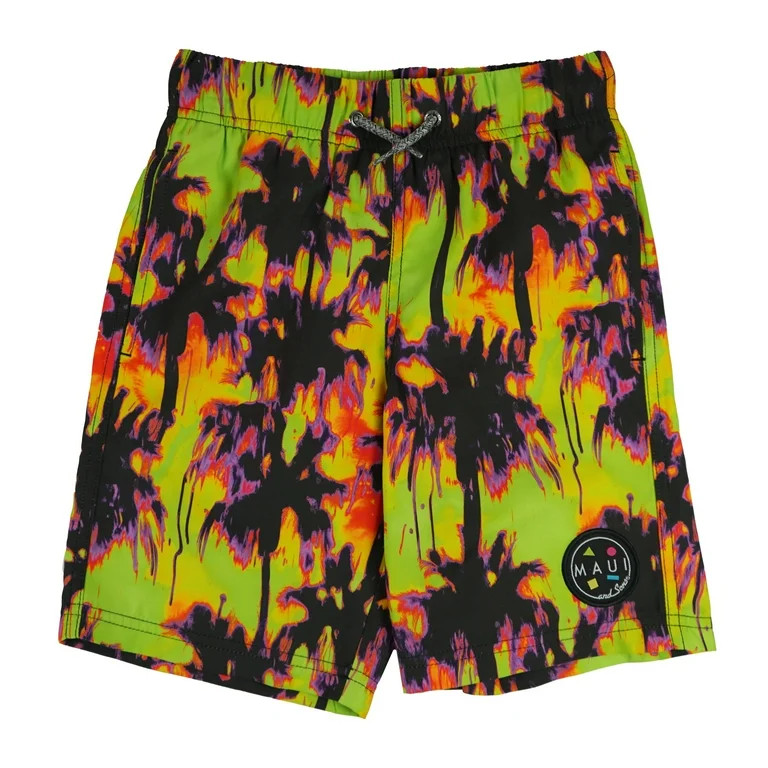 Maui and Sons Boys Swim Shorts, Palmera Tropical Pool Trunks, Maui Yellow, Summer Funwear | Walmart (US)