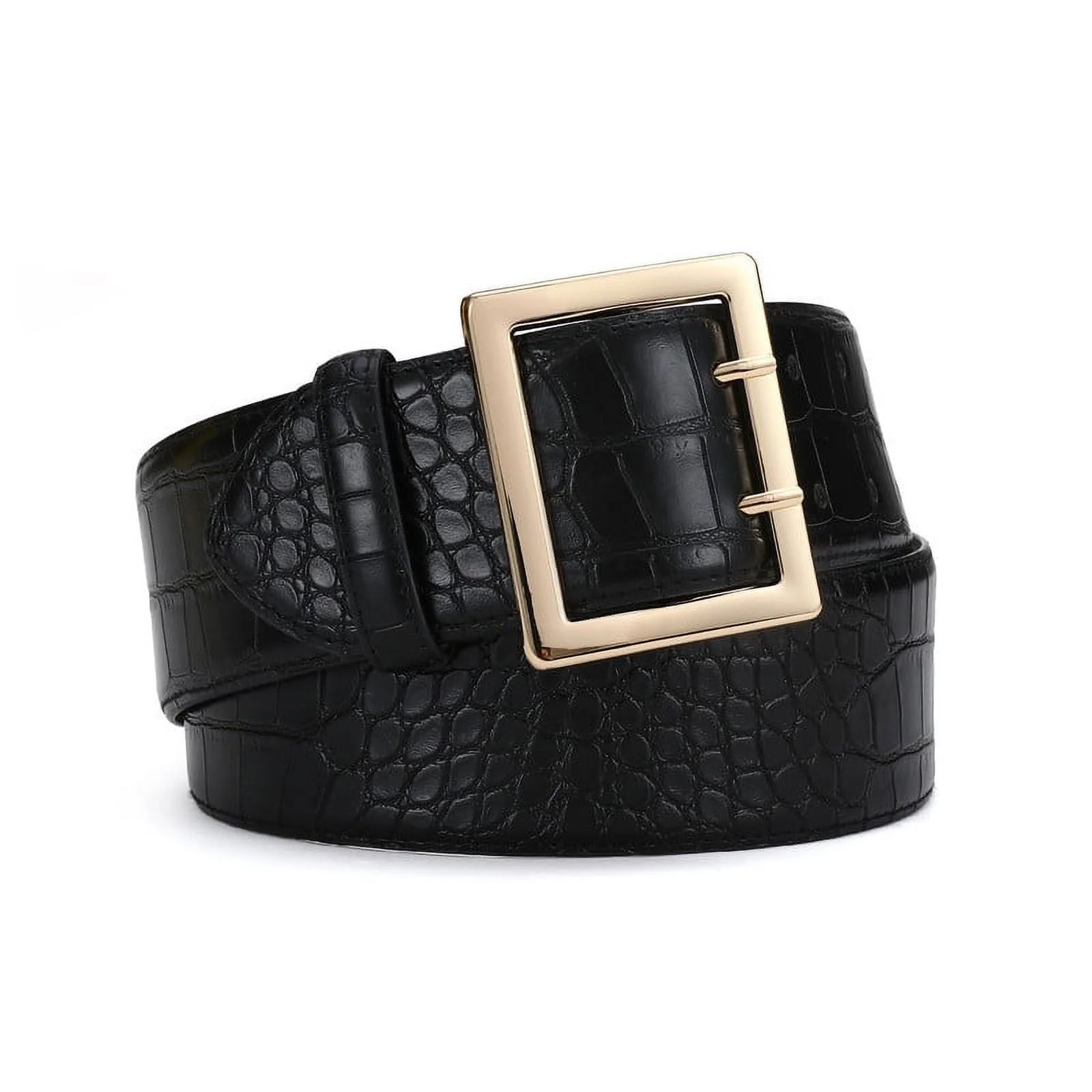 RISANTRY Women's Black Wide Belts, Black Leather Belts for Women Faux Leather Belt With Gold Buck... | Walmart (US)