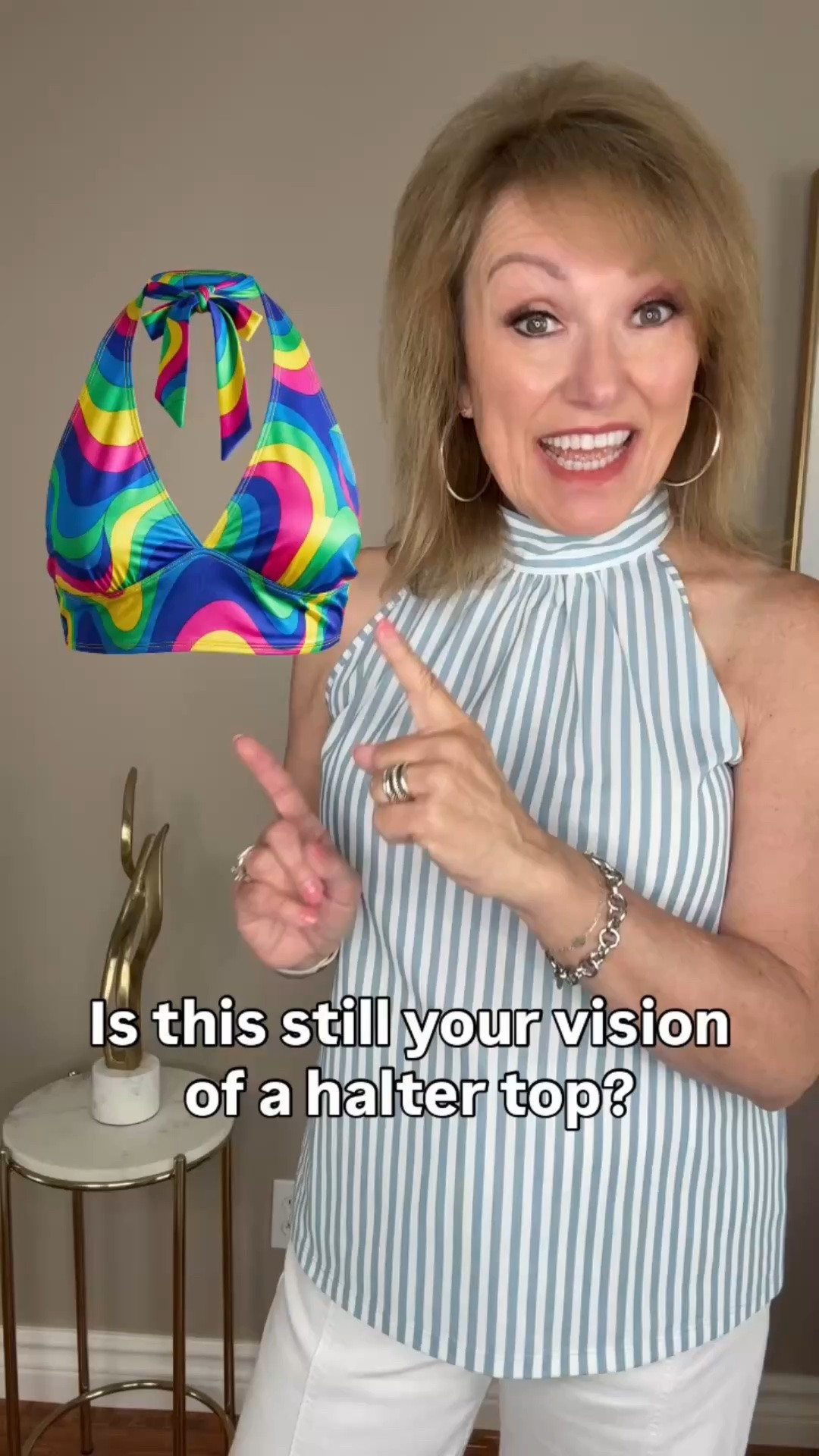 Make sure to see my next post with my list of halter tops over 50! They are all great, sophisticated styles!

If you still think of a halter tops the “old way”, it’s time to get a new perspective!! My top in this video is from Ann Taylor

#LTKootd #LTKOver40 #LTKSeasonal