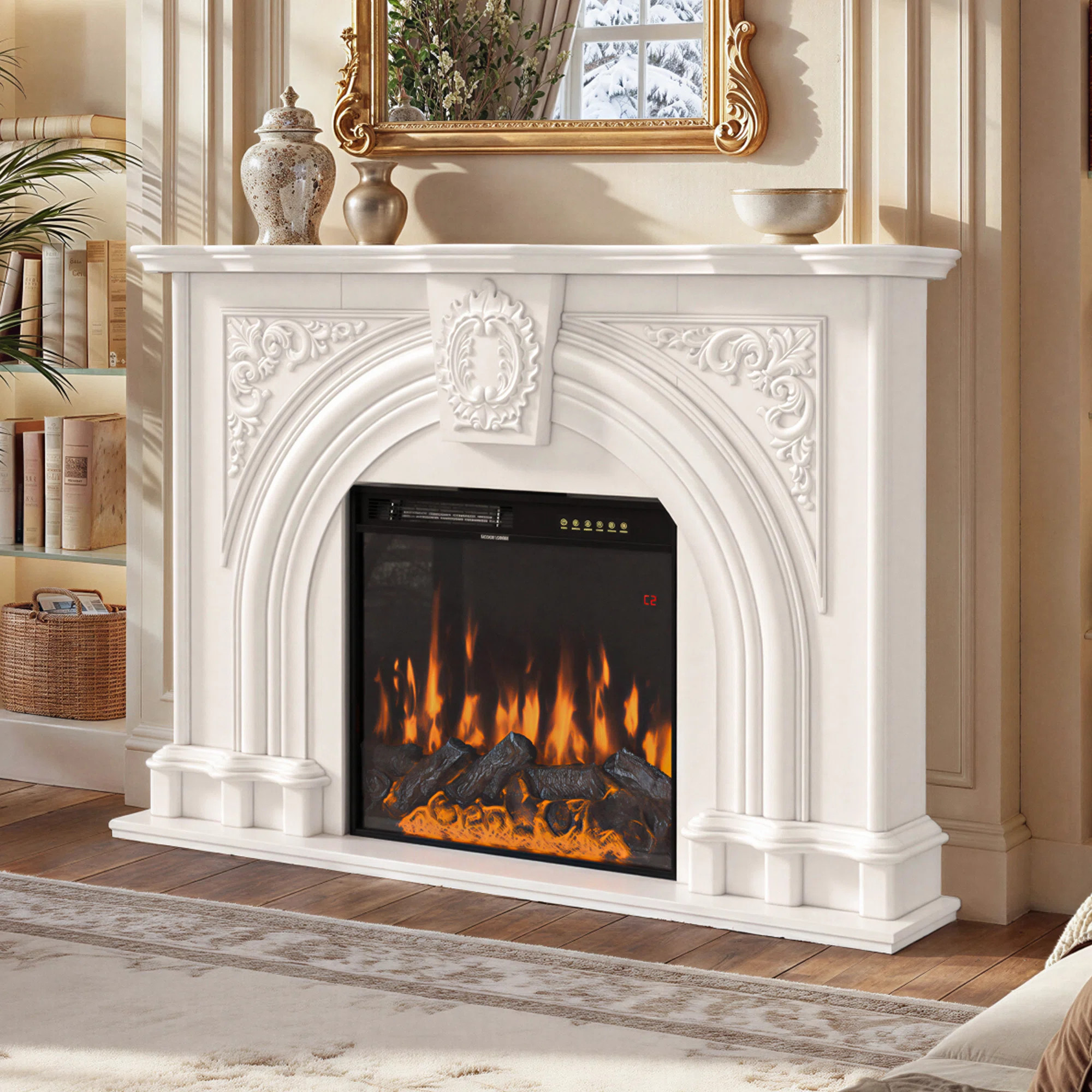Aldayr 55'' W TV Stand & Fireplace Mantel With Electric Fireplace Heater | Wayfair North America