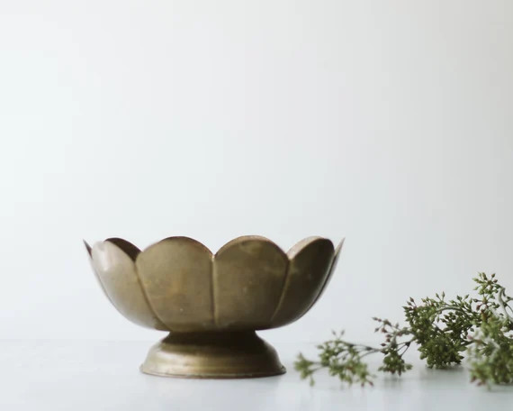Vintage Brass Footed Bowl from India | Bohemian Modern Eclectic Decor | Modern Farmhouse Catch Al... | Etsy (US)