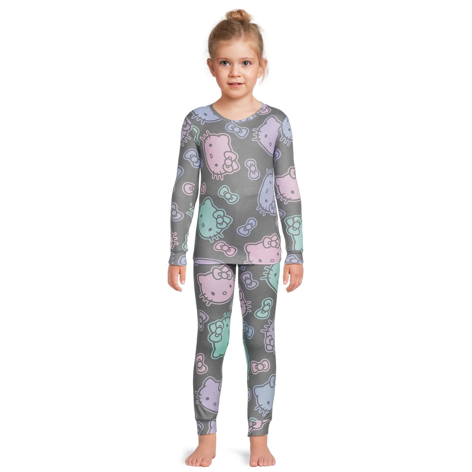 Hello Kitty Girls Long Sleeve Top and Pants Snug Fit Pajama Set, 2-Piece, Sizes 4-10 | Walmart (US)