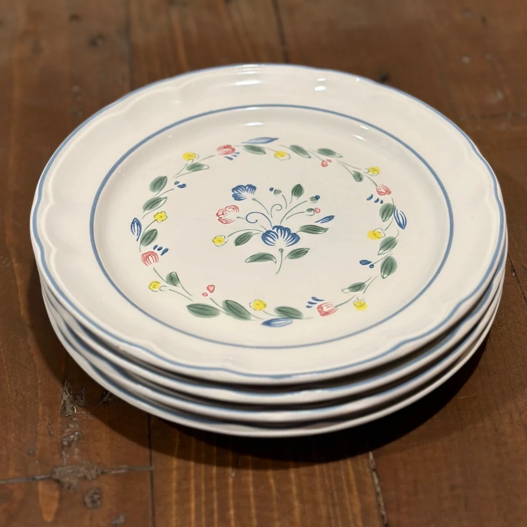 Floral Expressions Hearthside Plates Set of 4, Farmhouse Cottage Dishes With White Blue Scalloped... | Etsy (US)