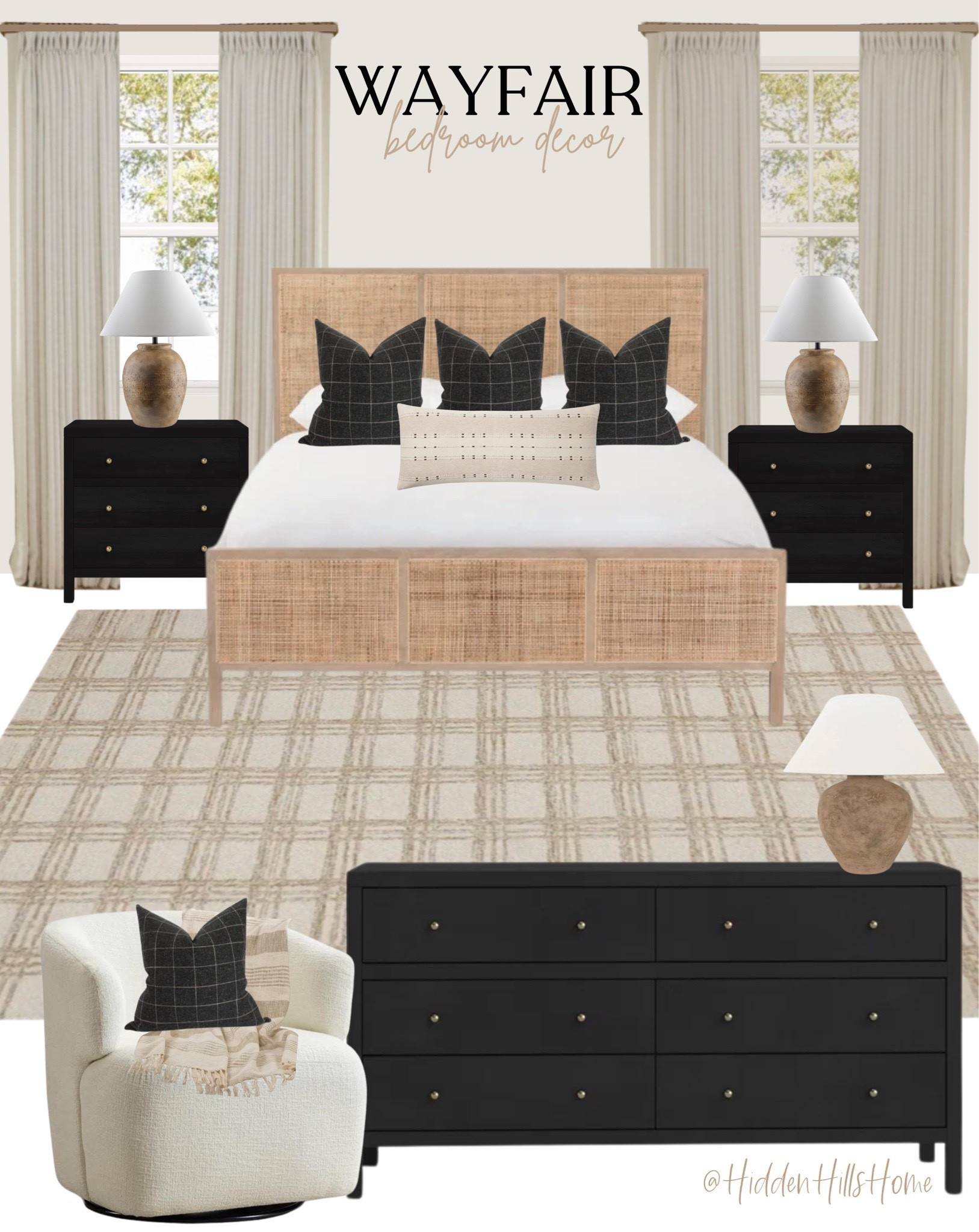 Wayfair bedroom decor, bedroom mood board, modern classic bedroom design, cane bed, nightstands, rug #bedroom

#LTKSaleAlert #LTKHome