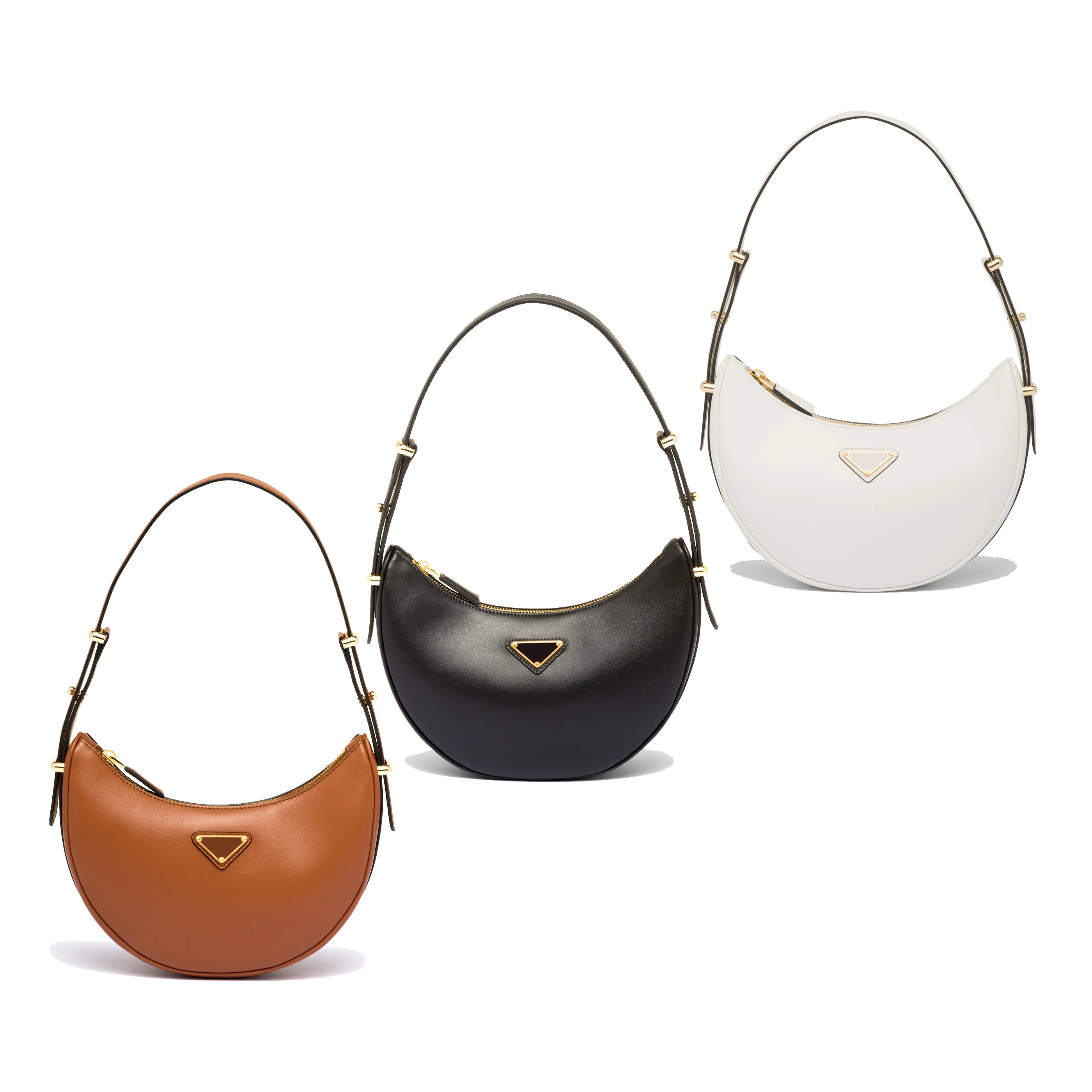 fashion Genuine Leather triangle half moon bag womens mens prad Designers underarm Bag Luxury pur... | DHGate