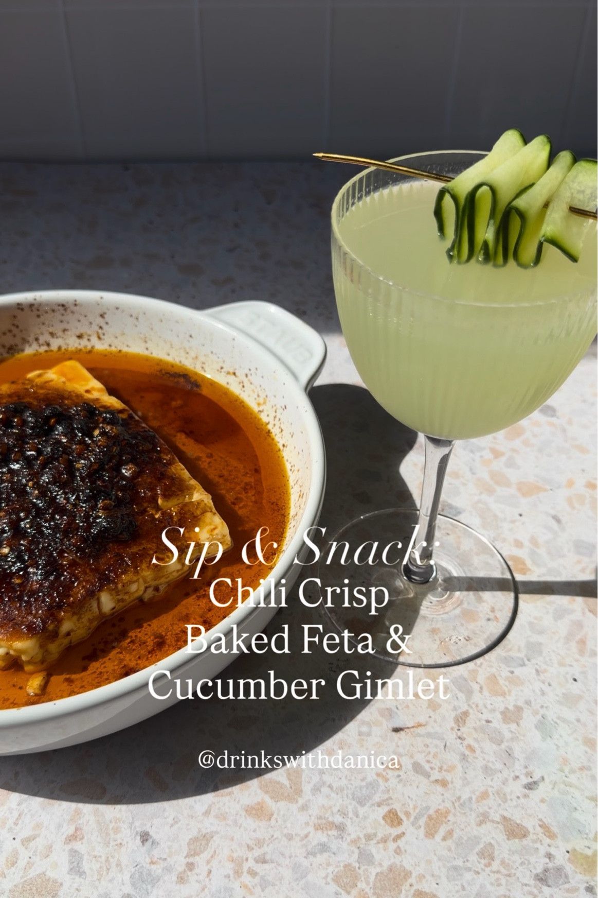 Sip & Snack: Chili Crisp Baked Feta & Cucumber Gimlet

Follow me on Instagram and TikTok @drinkswithdanica for this recipe and more 