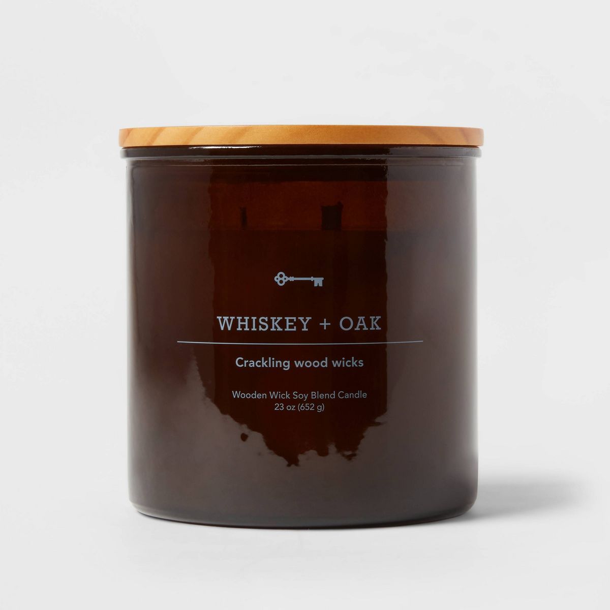 3-Wick Amber Glass Whiskey + Oak Lidded Wood Wick Jar Candle 21oz - Threshold™ | Target