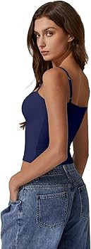 QINSEN Women's Square Neck Tank Top Adjustable Spaghetti Straps Sleeveless Basic Cami Shirts Esta... | Amazon (US)