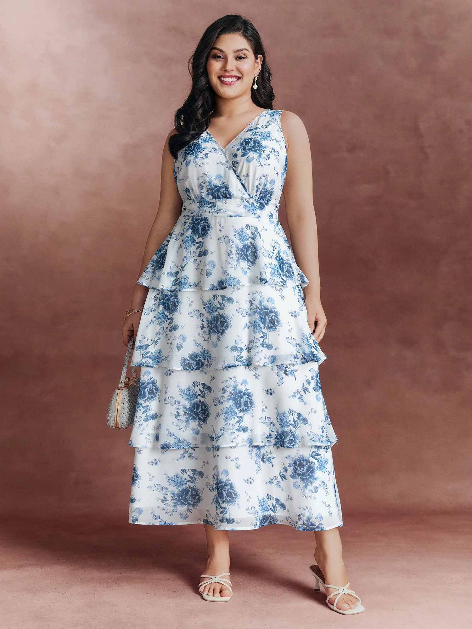 Floral Elegance Tiered V-Neck Maxi Dress | Bloomchic