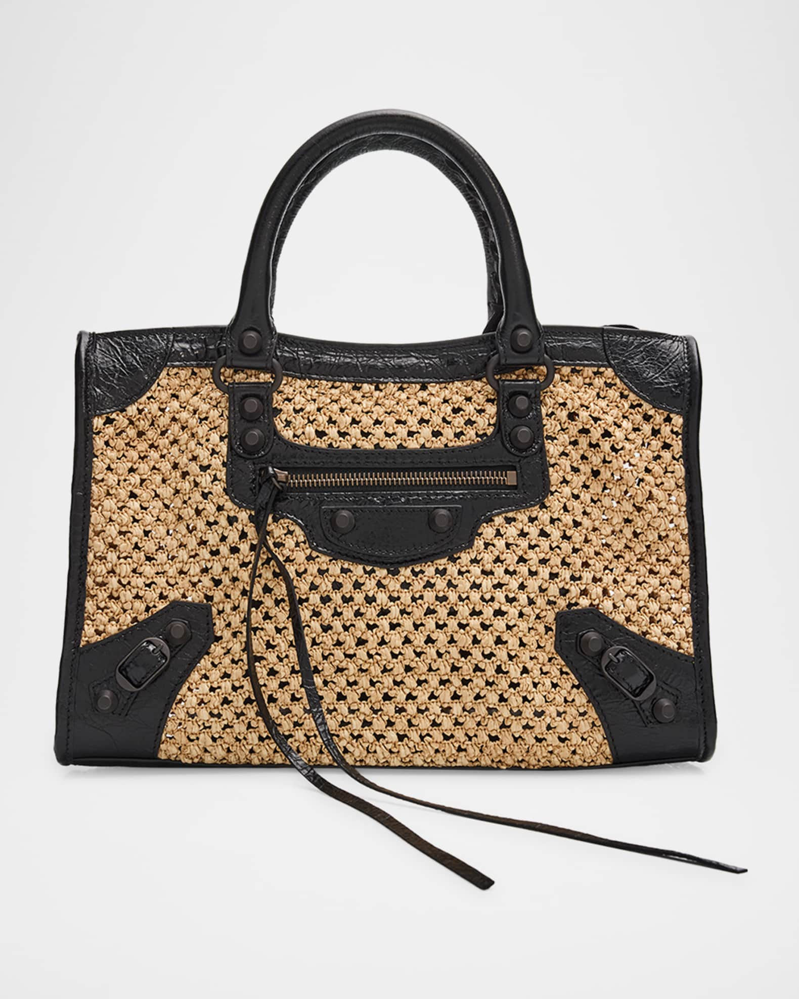 Le City Woven Leather-Trim Top-Handle Bag | Neiman Marcus