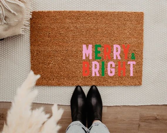 Merry and Bright Doormat – Winter Decor - Front Porch Decor - Christmas Decor - Welcome Mat –... | Etsy (US)