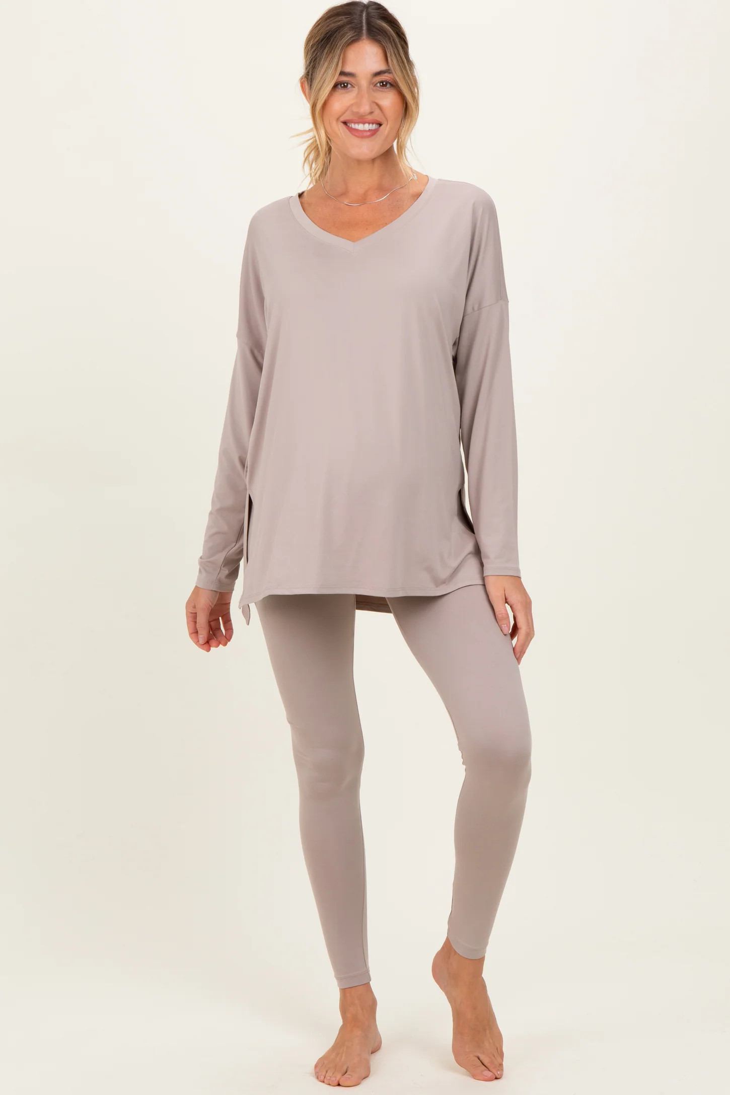 Beige Brushed Knit Maternity Oversized Top and Legging Set | PinkBlush Maternity