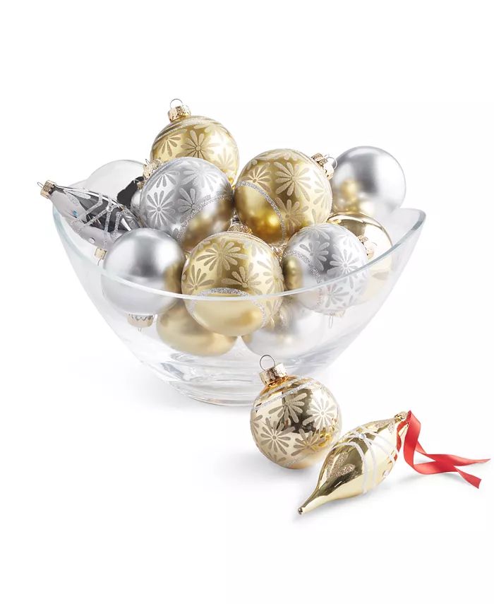 Holiday Lane Shine Bright Set of 22 Gold-Tone, Silver-Tone & Gray Glass Ball & Drop Ornaments, Cr... | Macys (US)