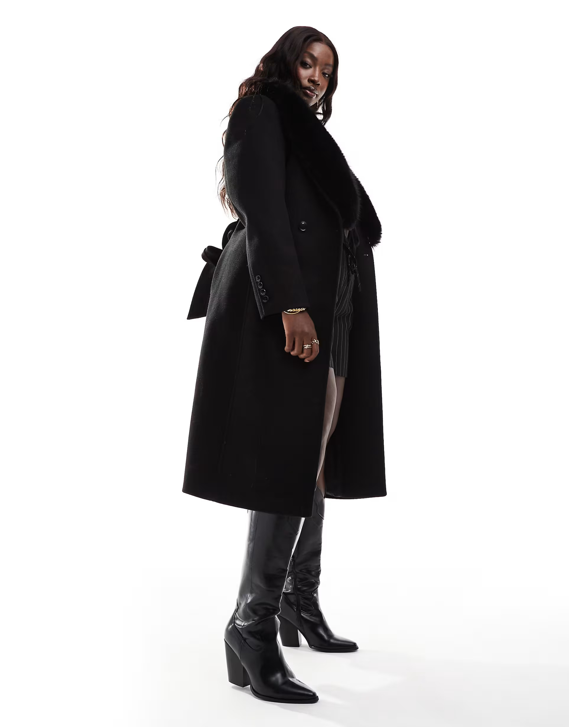 Forever New Curve faux fur collar coat in black | ASOS (Global)