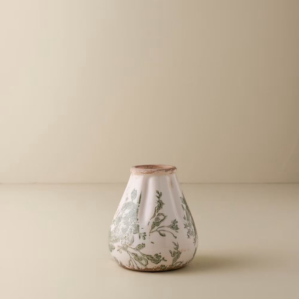 Fluted Green and White Distressed Vase | Magnolia