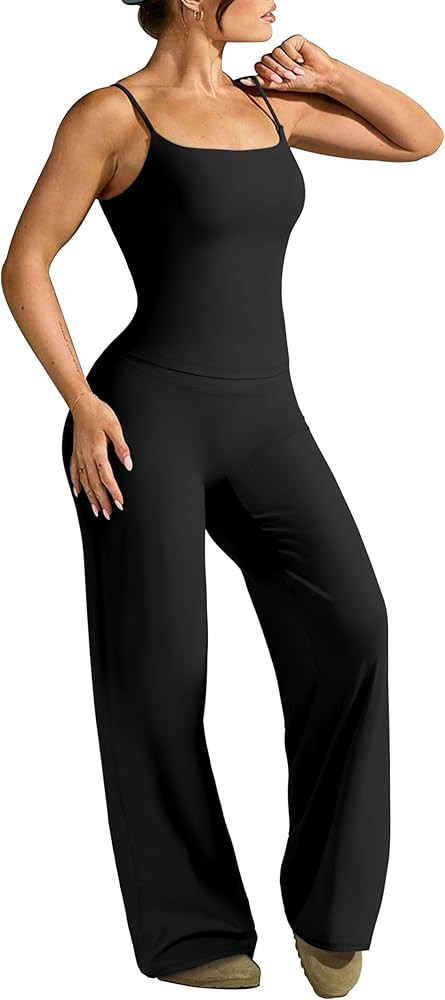 OMKAGI Workout Sets for Women Padded Tank Tops Matching Straight Leg Yoga Outfits | Amazon (US)