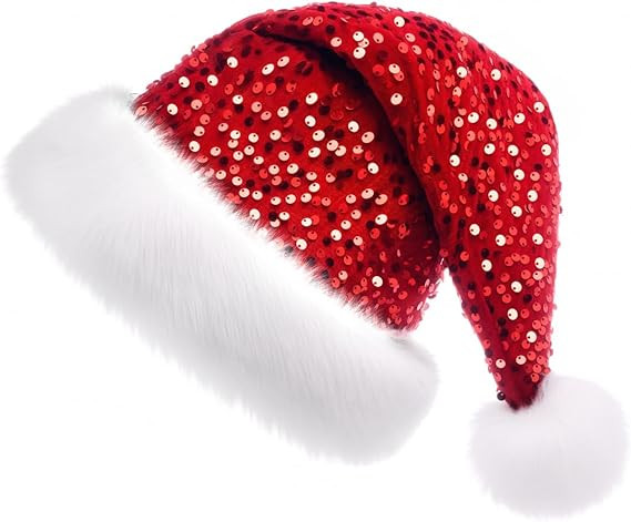 Purple Christmas Hat for adults,Personalized Purple Sequin Santa Hat Xmas Super Soft Santa Hat | Amazon (US)