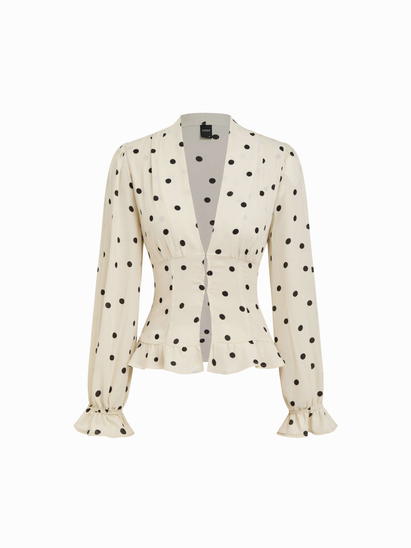 V-neck Polka Dot Ruffle Hem Ruffle Sleeve Blouse | Cider