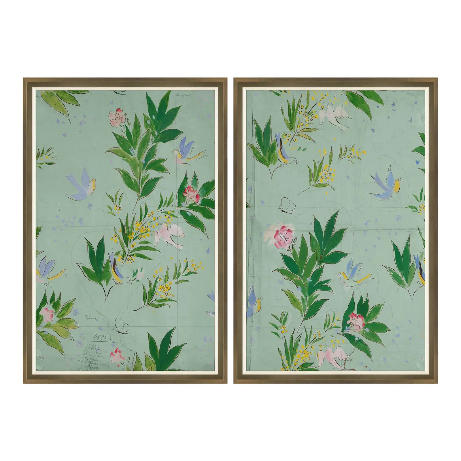 Doves Diptych Art Print in Oak Frame by Paule Marrot - Set of 2 | Chairish