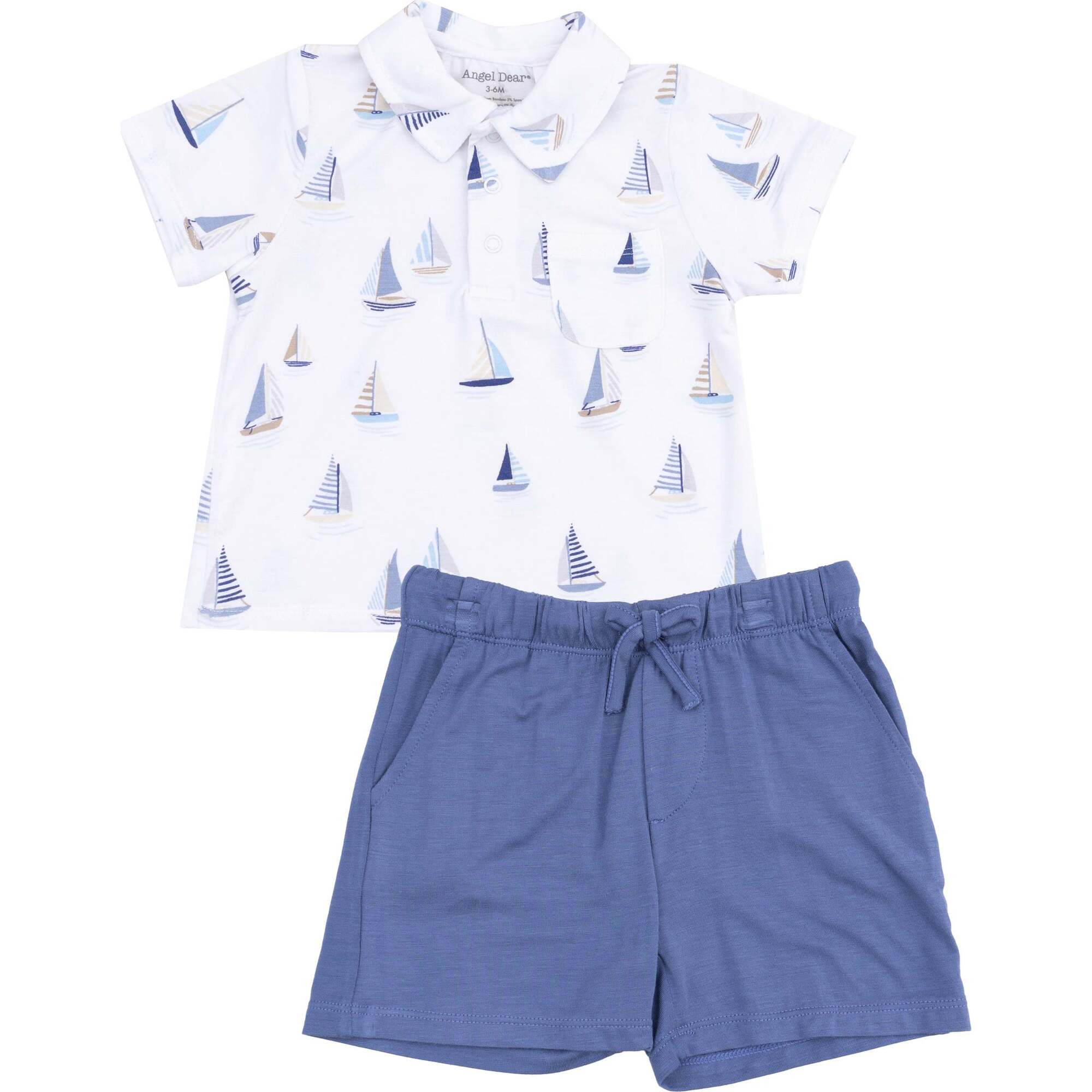 Polo Shirt & Short, Sailboats Blue | Maisonette