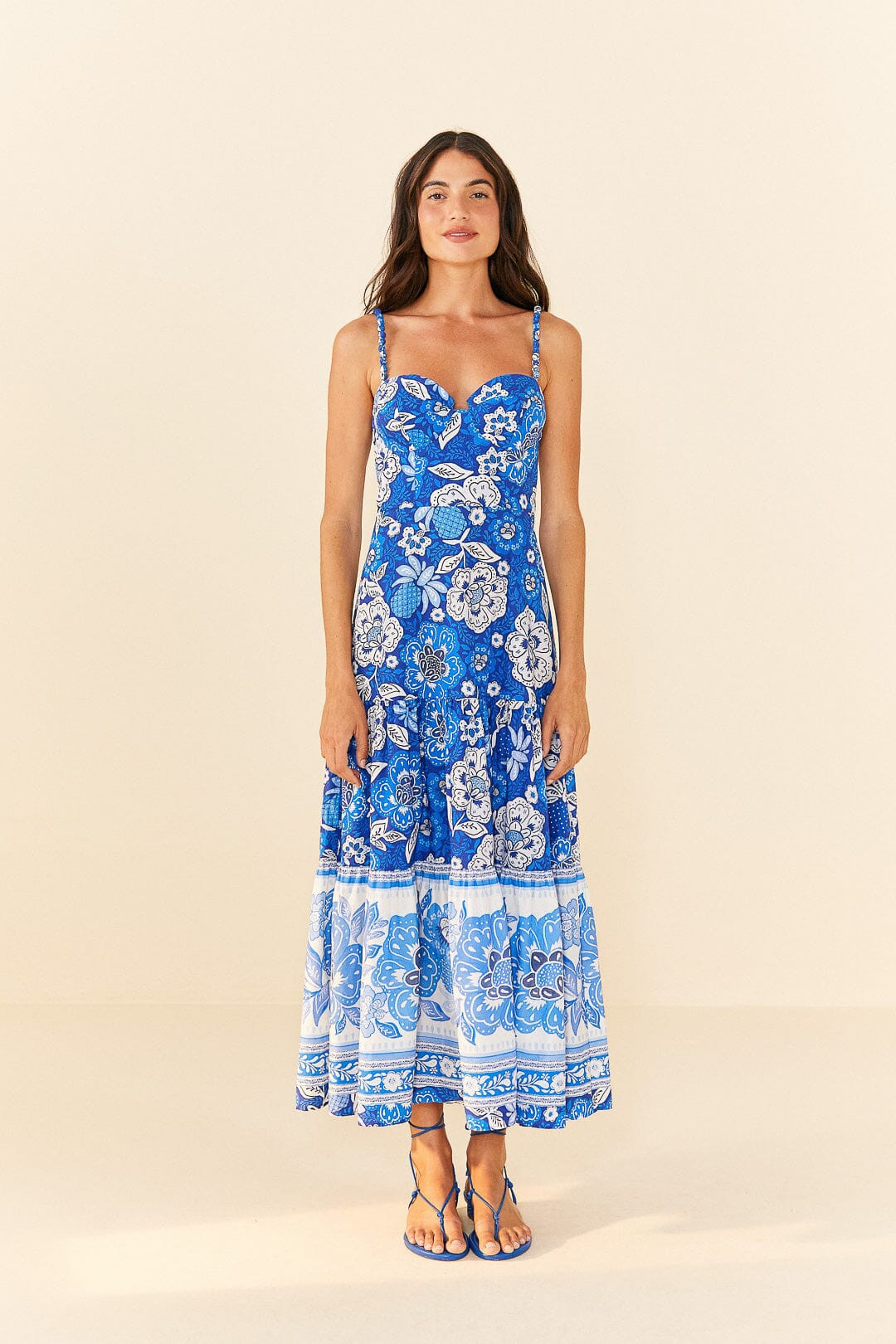 Blue Full Of Flowers Organic Cotton Midi Dress | FarmRio (US)