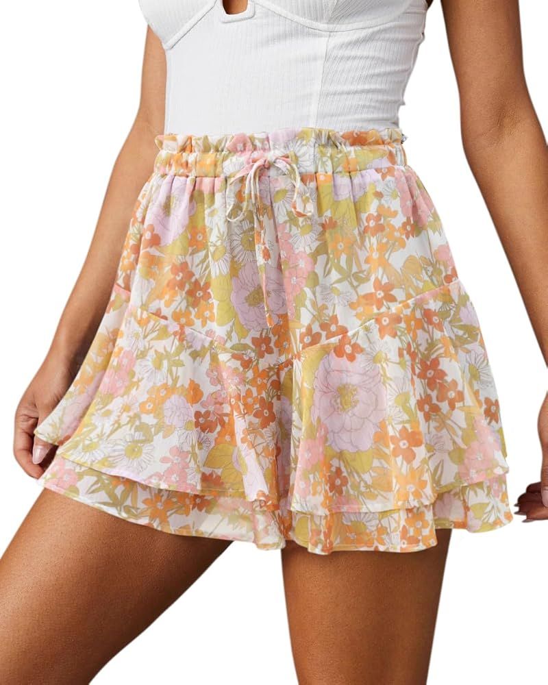 Flowy Shorts for Women Casual Boho Floral Skorts Ruffle Mini Skirts Running Tennis Butterfly Shor... | Amazon (US)