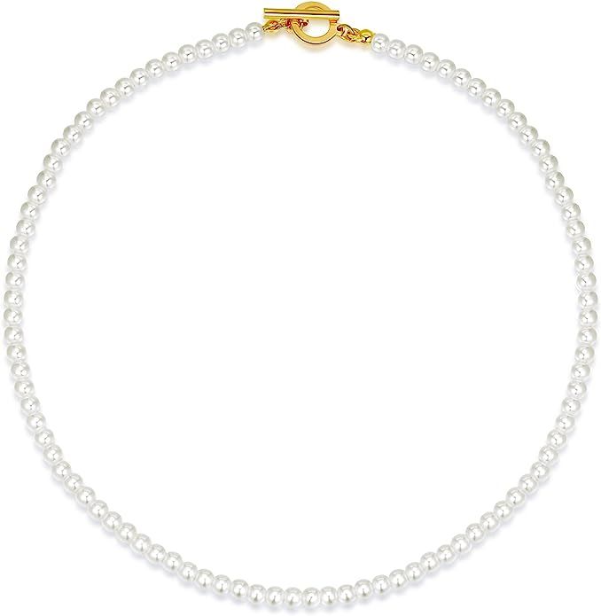 Luxval Pearl Necklaces Choker for Women,Cream White Pearl Jewelry, 14K Gold Plated Handmade Daint... | Amazon (US)