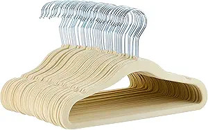 Amazon Basics Kids Velvet, Non-Slip 11.6" Clothes Hangers, 1 Count (Pack of 50), Beige | Amazon (US)