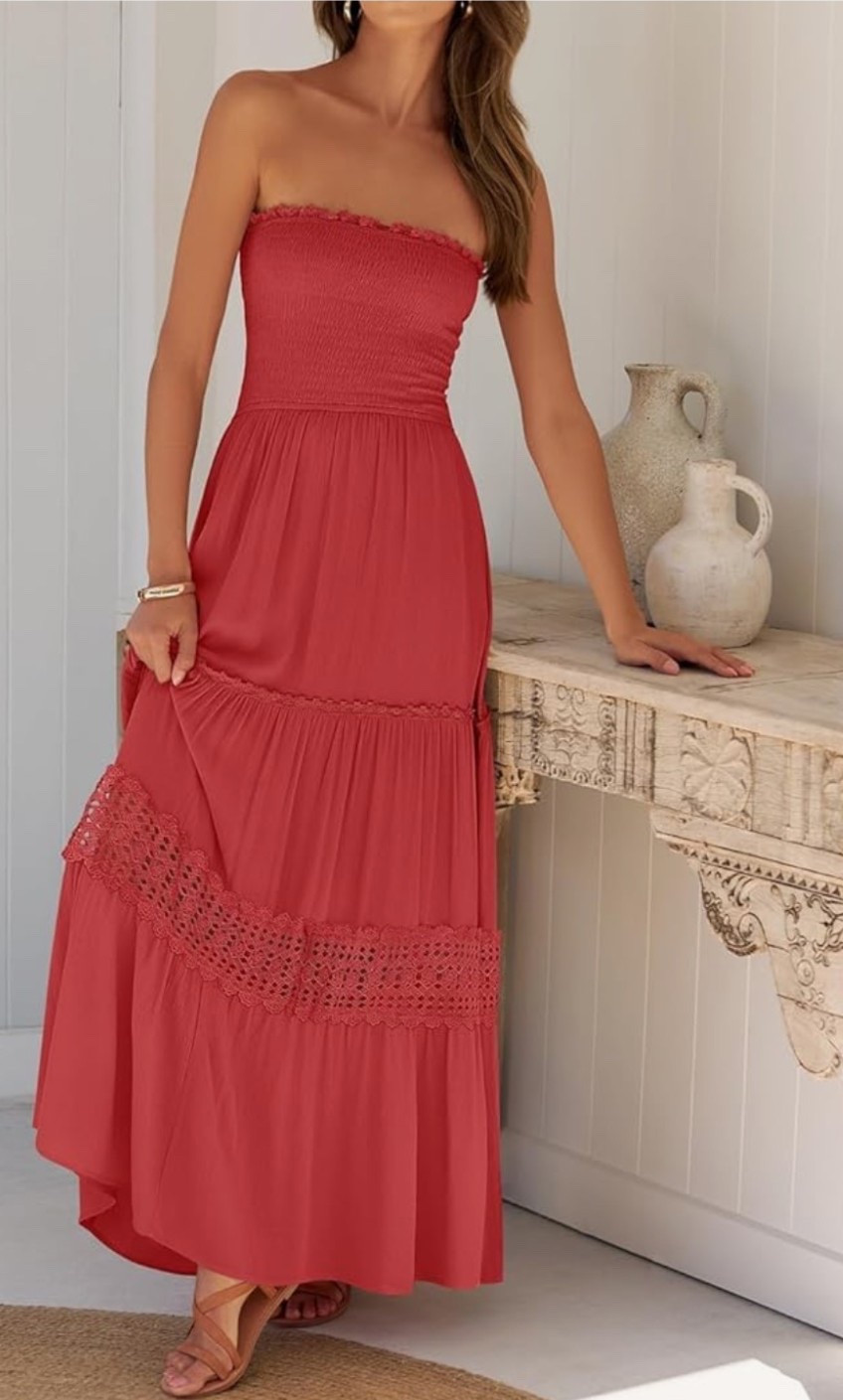 Find in my Desert Rosa Collection. 🏜️ Desert romance, southwestern flair. This strapless off shoulder boho maxi dress features lace details and a flowy A-line silhouette.

Shop now and step into Desert Rosa vibes!🌵🌺

#LTKU #LTKFestival #LTKMidsize