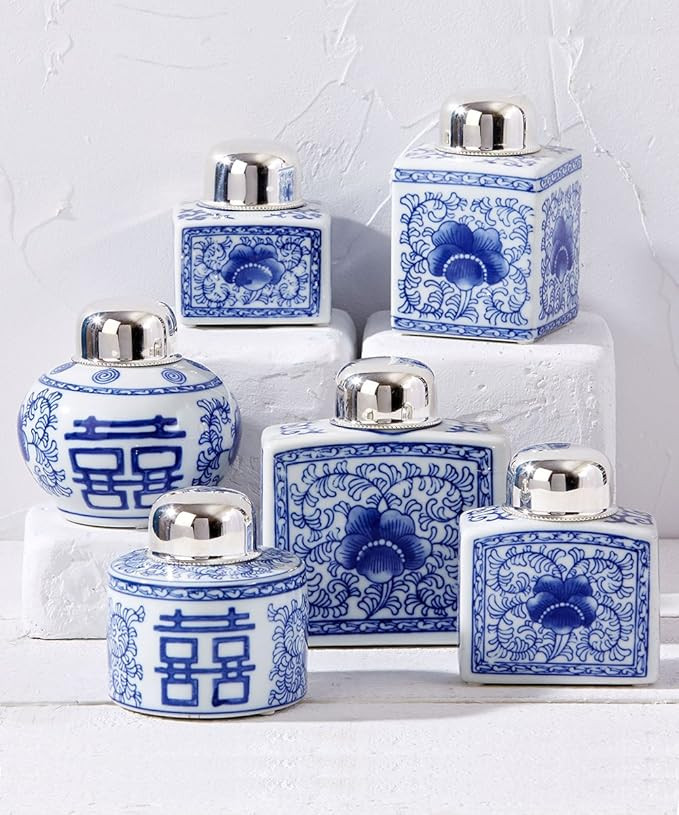 Two's Company Canton Collection Set of 6 Tea Jars with Nickel-Plated Lid | Amazon (US)