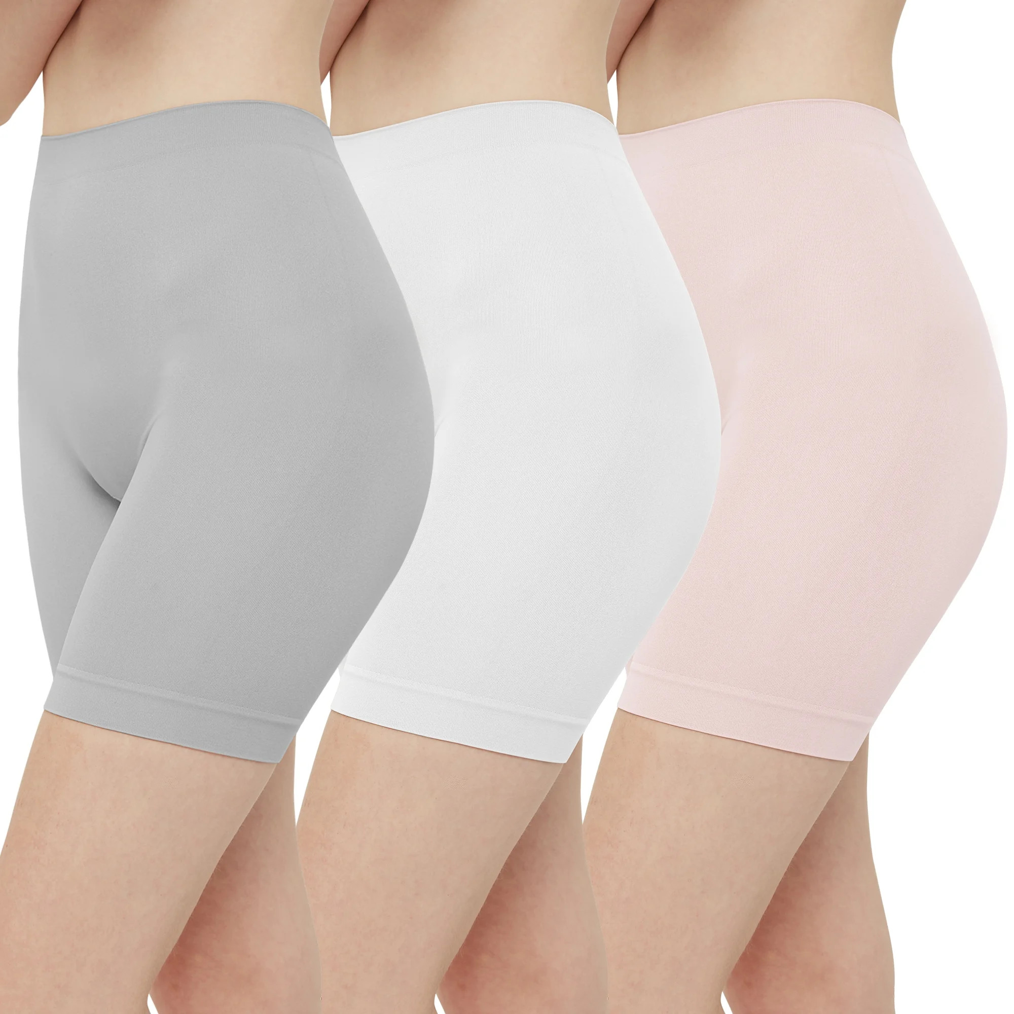 INNERSY Women's Slip Shorts for Under Dresses High Waisted Shorts 3-Pack(M,Pink/Light Gray/White) | Walmart (US)