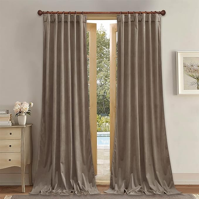 StangH Taupe Velvet Curtains Room Darkening Heat & Cold Blocking for Living Room Thick Warming Ba... | Amazon (US)