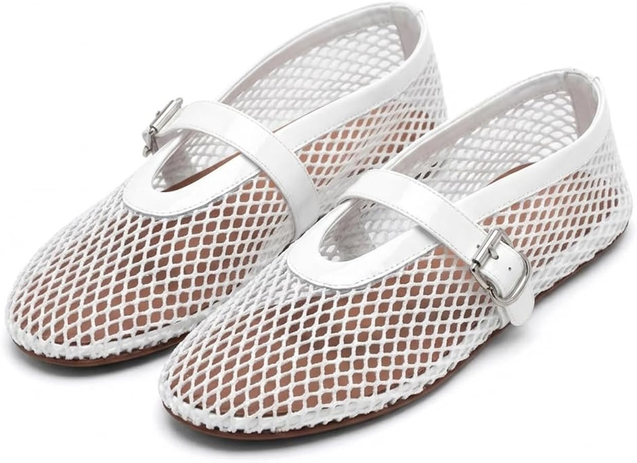 Amazon.com | Women's Mesh Ballet Flats Buckle Strap Comfortable Ballerina Shoes Ladies Clear Fish... | Amazon (US)